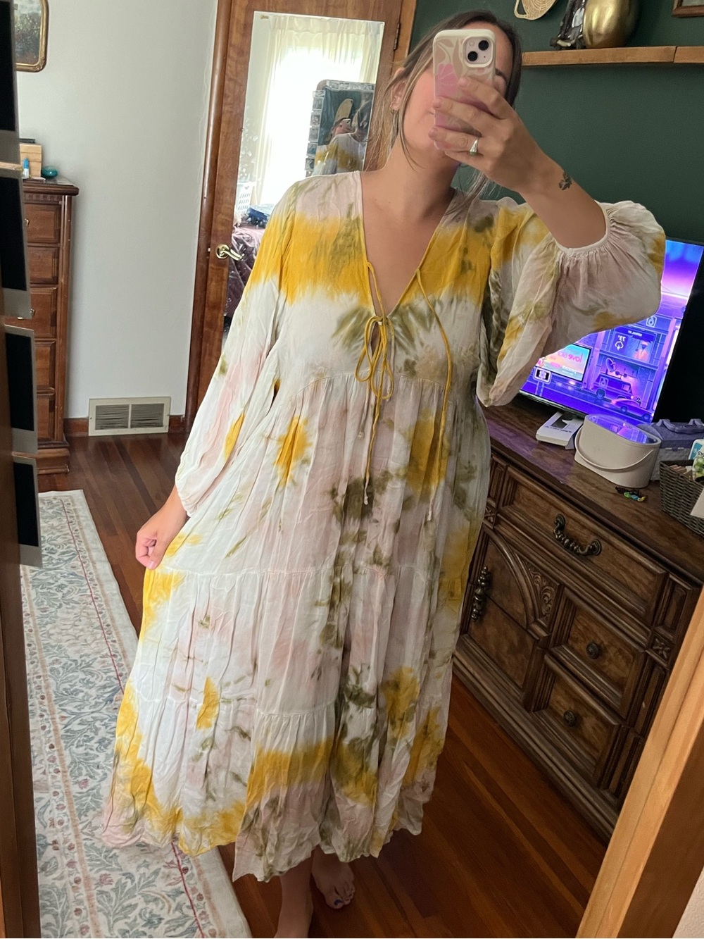 Young Fabulous & Broke Tired Boho Maxi Dress with Yellow and Olive Tie-Dye